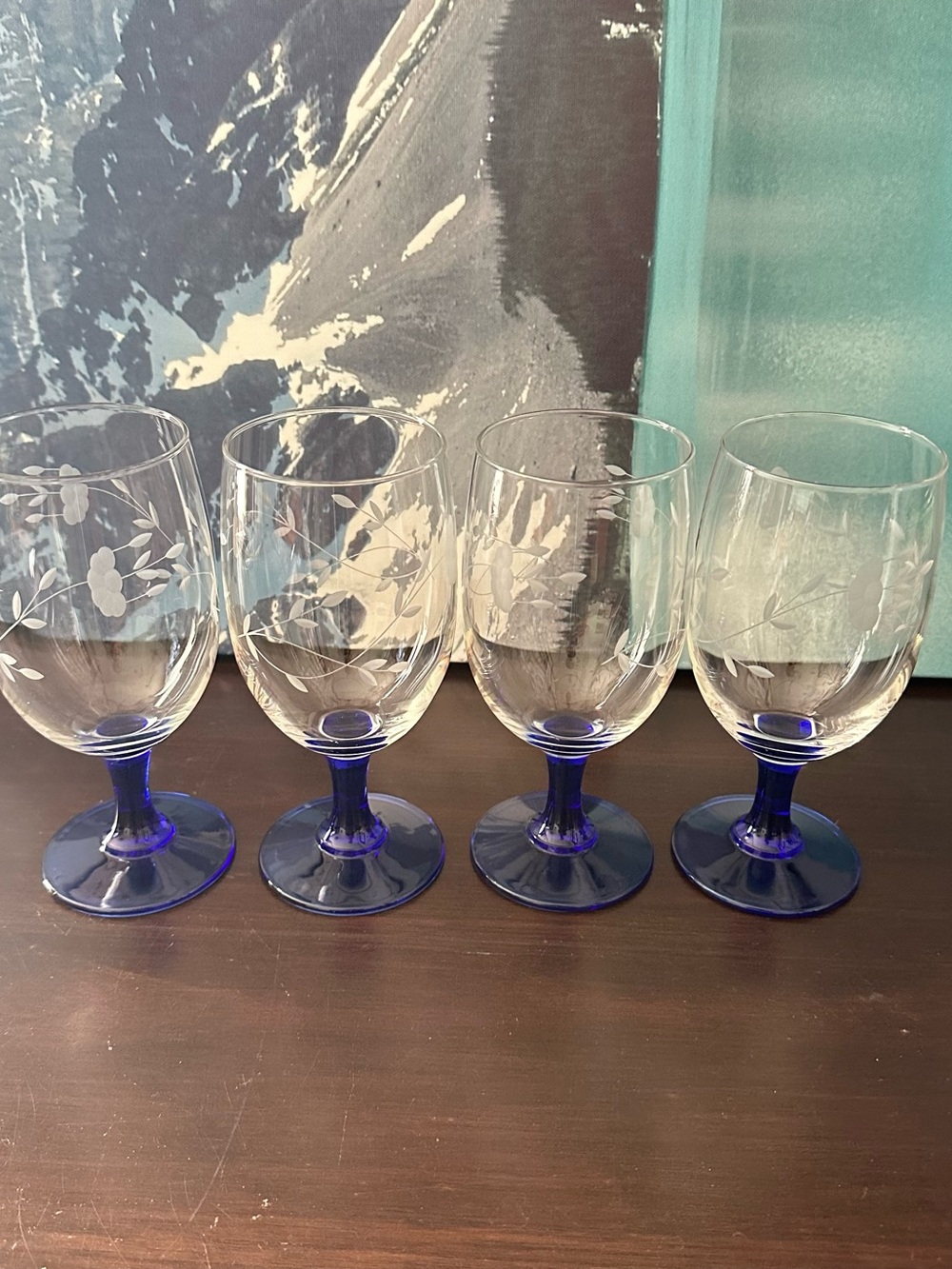 Princess House Heritage Blue Stemmed Crystal. set of 4